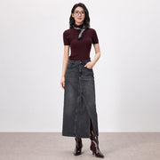 Women'S Spliced Straight Leg Denim Half Skirt