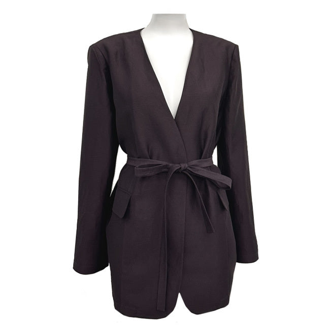 Linen Collarless Lace Up Suit