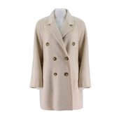Womens Camel Silk Wool Mid-Length Coat